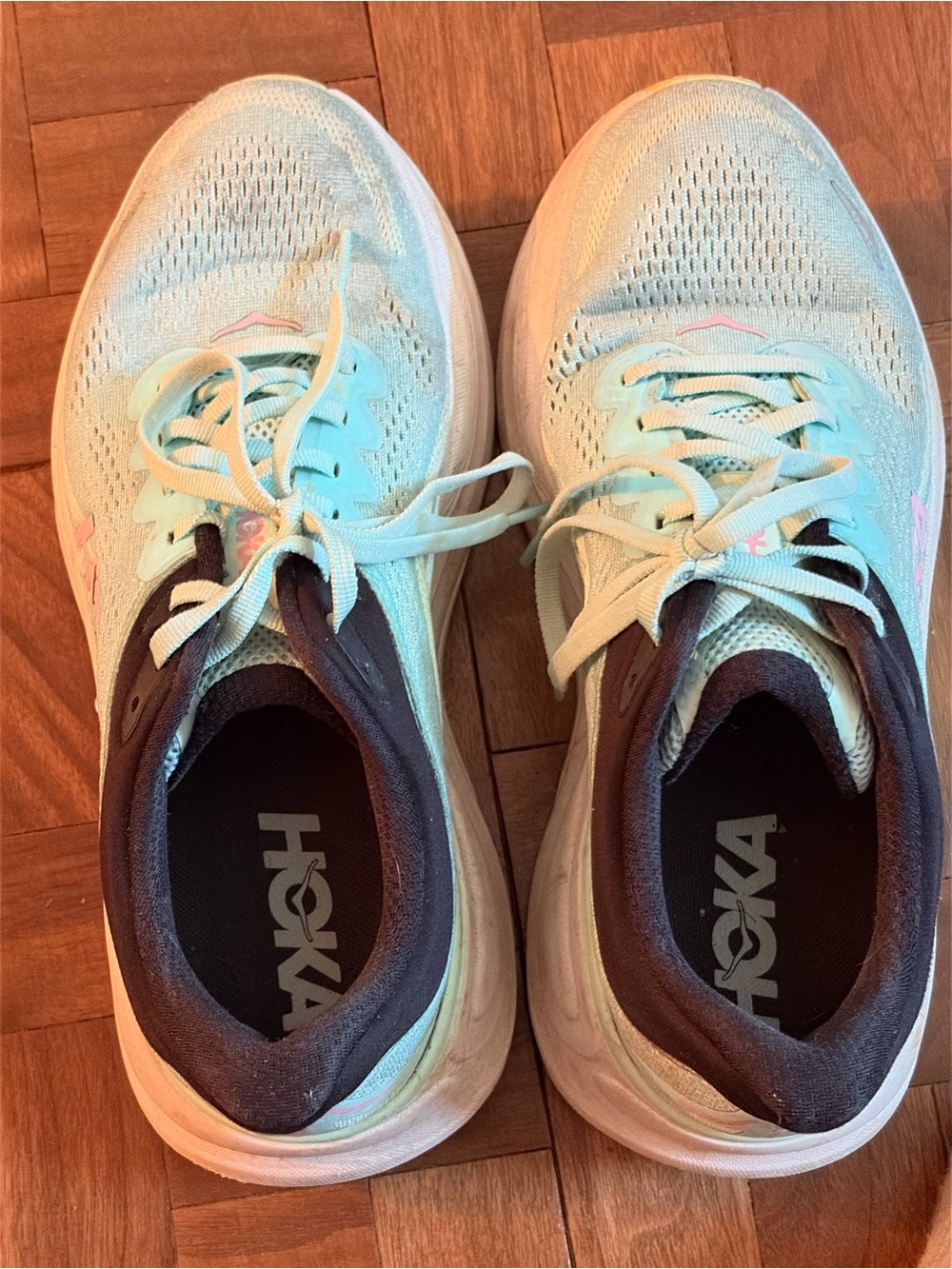 Hoka Women's Mint Green and Pink Athletic Running Shoes